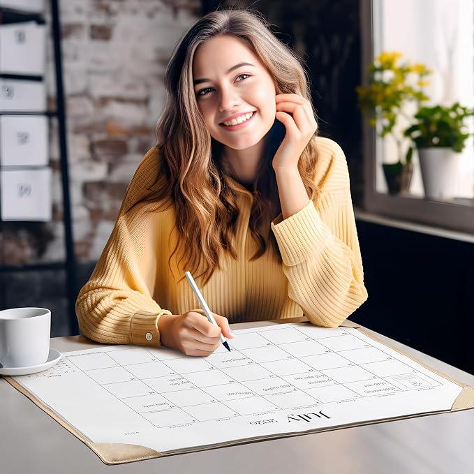 Simplified Desk Calendar 2026 with Desktop Mat, Cabbrix Large Desk Pad Calendar 21" x 16-1/2" Runs From July 2026 to December 2027, Desk Blotter Calendar for Home School and Office (Apricot)