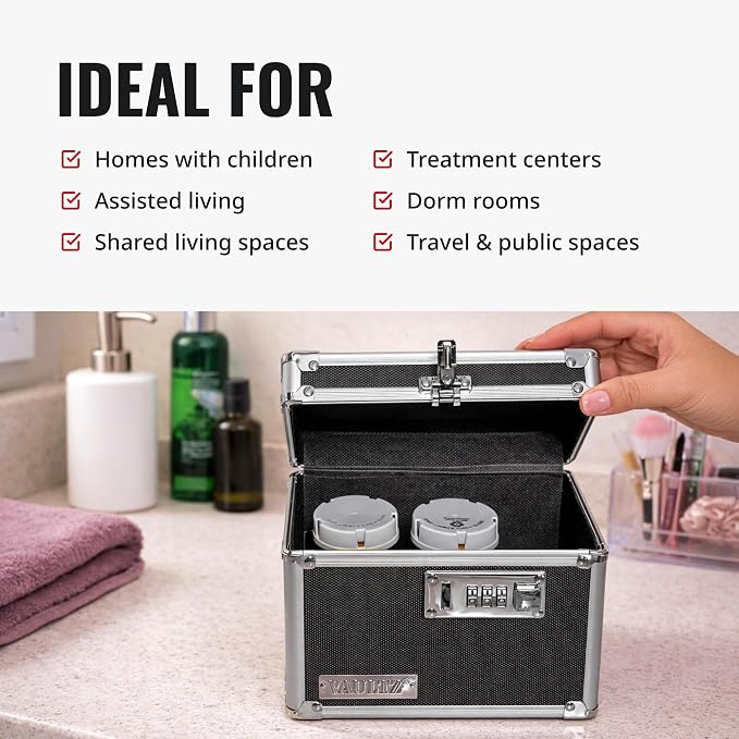 Vaultz Locking Security Box, Combination Safe for Valuables & Cash, Black | Small safe measuring 9.88 x 7 x 7.75 in, sturdy steel lockbox with reinforced corners, 3-digit combination, no keys needed