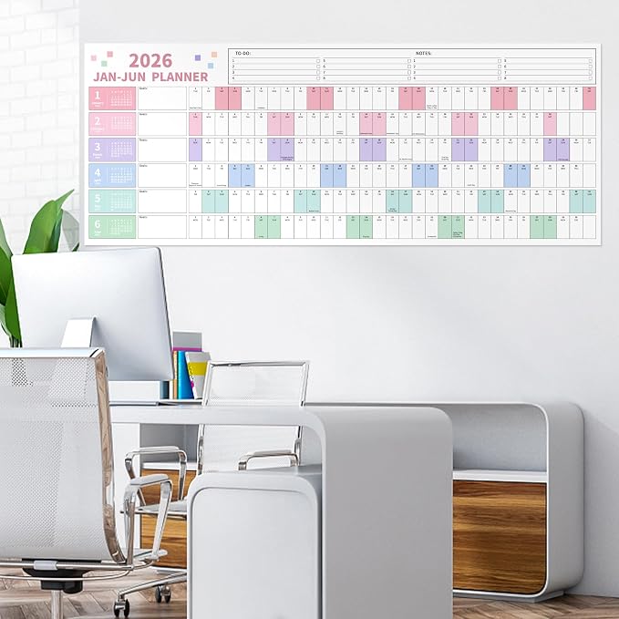 Ospelelf Wall Calendar 2026-2027 Large 16.53" x 43.33" Dry Erase Laminated Calendar for Wall, 24 Month Big Family Calendar, Use Jan 2026 - Dec 2027,Rolled Package (Multicolor)