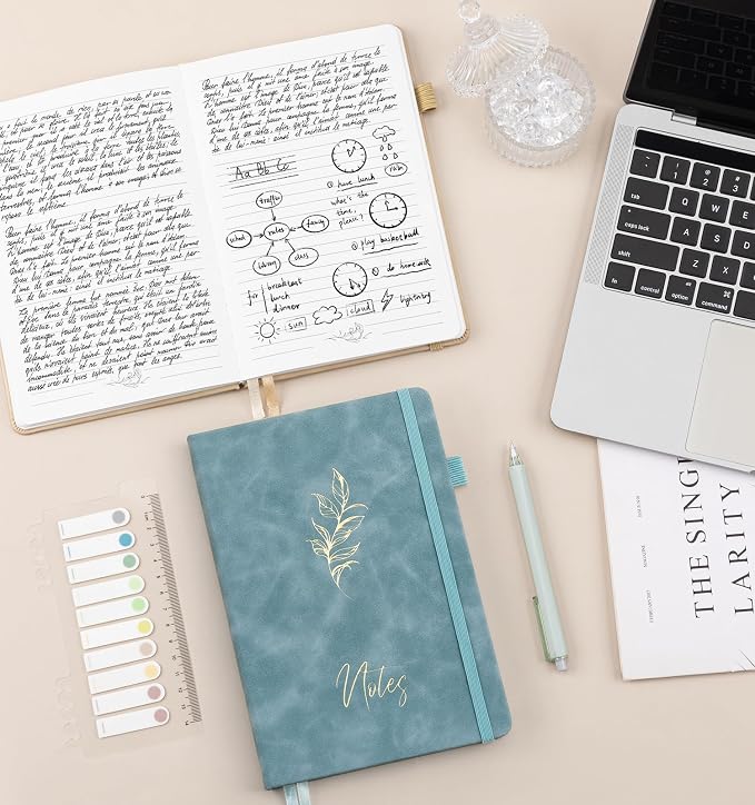 Lined Journal Notebook for Women Men, A5 Hardcover Leather Journals for Writing, 200 Pages Thick Paper, Daily Journal Notebook for Work, School, Note Taking, Business, Travel, College Ruled