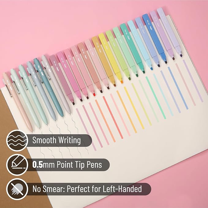 Mr. Pen- Aesthetic Highlighters and Gel Pens, 22 Pack | Assorted Colors Bible Highlighters No Bleed, Fine Point 0.5mm Black Ink Gel Pens, Fast Dry and No Smear for Bible Journaling