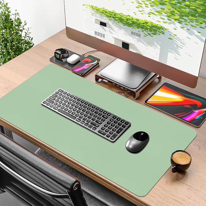 Green Desk Mat, 31.5"×15.7" Desk Matt for Desktop, Waterproof Keyboard Pad, Computer Mats for Desktop, Large Mouse Pad, Non-Slip Computer Mat for Office Home - Lake Green