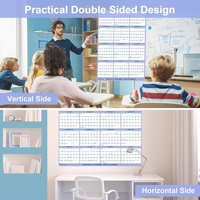 32x48 Academic Wall Calendar 2026-2027 July-June, Dry Erase School Planner | July 2026-June 2027 Folded Wet & Dry Erase Calendar, Vertical/Horizontal Reversible,12 Month School Planner with Julian Dates