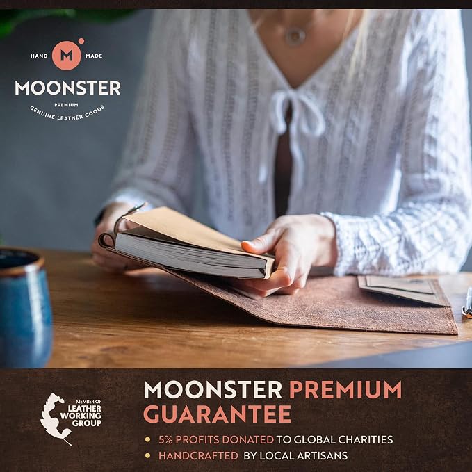 moonster Leather Journal Refillable Notebook – Vintage Handmade Leather Bound Journal for Women and Men, Classic Leather Notebook with Pen for Writing, Travel, Bible Notes – Premium Journal Notebook