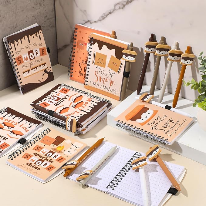 Tenceur 12 Sets S'more Back to School Gifts Bulk Inspirational Appreciation Marshmallow Spiral Notepad and Pen Set Coworker Thank You Gift for Teacher Employee Nurse Staff Team Office Party Favors