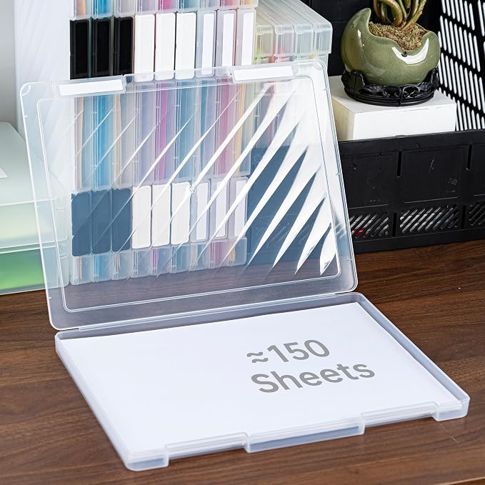 9 Packs A4 Paper Storage Boxes, 8.5 x 11 Plastic Portable Project Case for US letter Size and A4 paper, Plastic Multi-Purpose Thick Scrapbook Storage Box for Office
