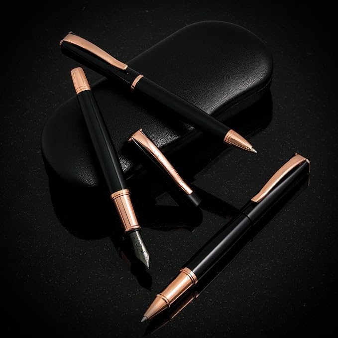 Monteverde USA Impressa Fountain Pen Black with 18 Karat Rose Gold Trim - Fine Point - JoWo German Nib