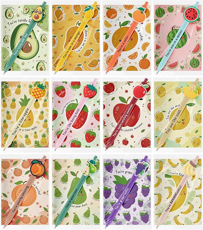 Resurhang 12 Set Inspirational Notebooks with Positive Pen Bulk,Fruit