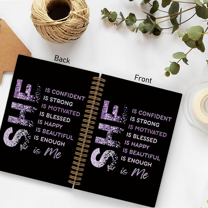 She Is Me Affirmations Spiral Notebook, Purple Black Inspirational Self Care Journal Notebook, Self Love Notebooks for School Work, Positive Office Supplies Gifts for Women Girls, 5.5x8.3 Inch