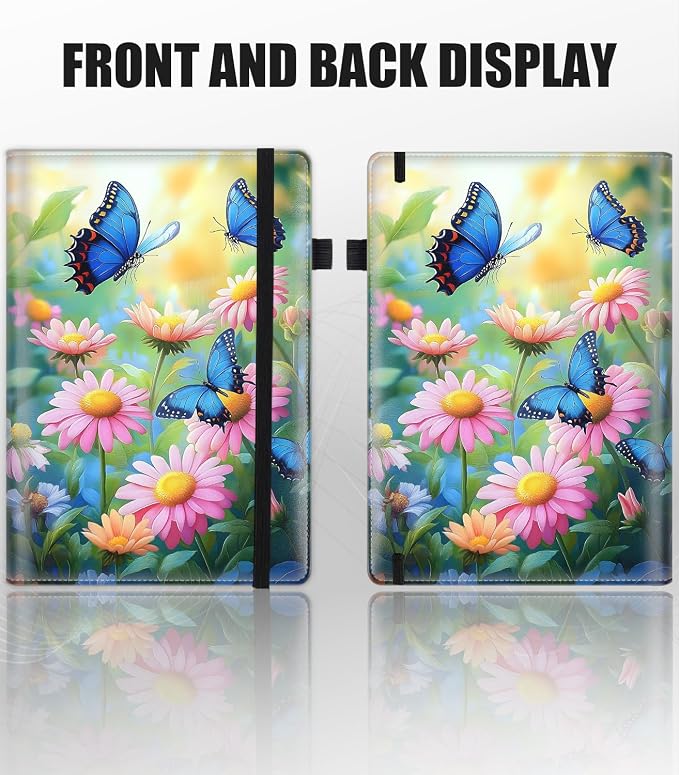Hardcover Executive Notebooks, A5 PU Leather Lined Journal Notebook, 200 Pages Thick Paper Subject Notebooks for School,Work,Home Writing Business Notebook, Diary Book ，Blue Butterflies and Flowers