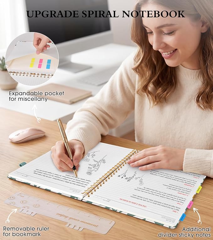 Spiral Notebook Journal 8.5” x 11”, A4 Large Notebooks for Women Men, College Ruled Lined Journal, 100 GSM Paper, Hardcover Spiral Bound Journals for Work School Note Taking Business, Field of Daisies