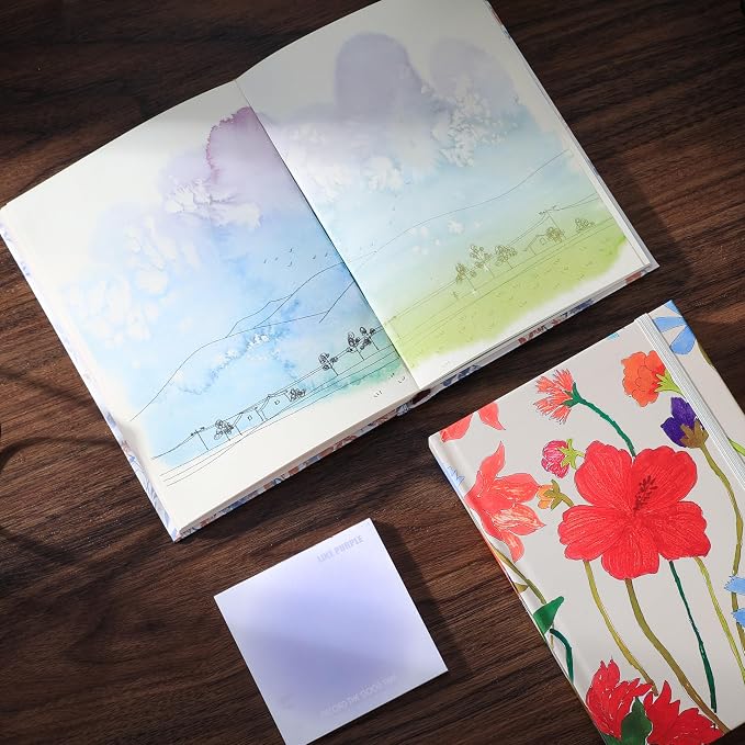 SIIXU A5 Colorful Journal for Women, 192Pg Blank Notebook for Journaling | Hand-illustrated by an Artist, Elastic Closure, 2 Ribbon Bookmark, Unique Beautiful Pages, Pretty Watercolor Design,Lay-flat