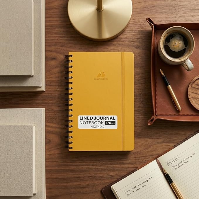 Nextnoid A5 Lined Spiral Notebook - 170 Pages, College Ruled, Yellow | Hardcover Notebook for Everyday Writing, A5 Size (5.8" x 8.3") Journal for Work and School, Daily Journaling and Notetaking