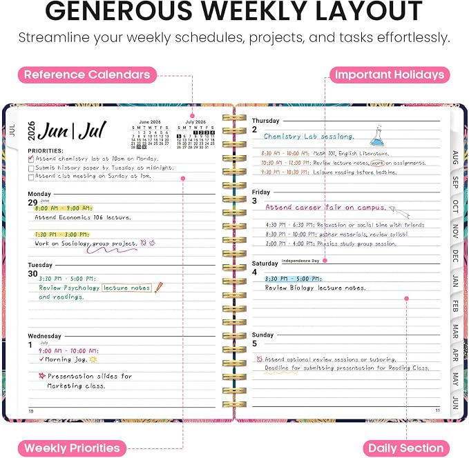 Planner 2026-2027, Academic Year Monthly and Weekly Calendar Planner, Jul 2026 - Jun 2027, Hardcover Teacher Student Planning Agenda book with Tabs, Perfect for School Office Supplies, 6.3" x 8.5" - Coral Reef