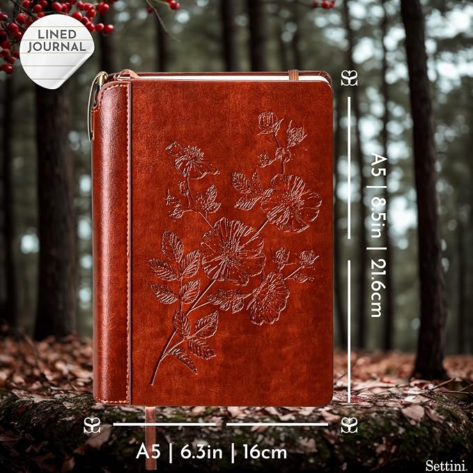 SETTINI® Vegan Leather Journal Gift Set with Pen 192 Pages, Flower | hardcover, luxury pen + unique pen holder, gift box, leather journal for women, A5, 192 pages