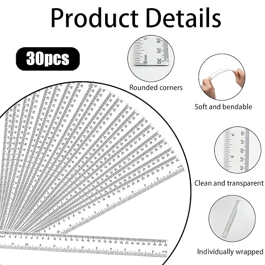 30 Pack Clear Ruler Bulk - 12 Inch Metric Measuring Tools | Dual CM/Inch Scale Rulers Bulk for Classroom, School Office Home Supplies | 12 Inch