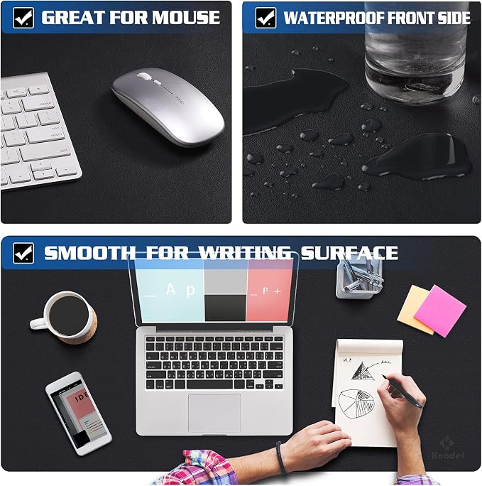 K KNODEL Large Desk Protector Mat, Leather Desk Pad (31.5"x15.7", Black) | Non-Slip Desk Mat, Desk Pads and Blotters, Desktop Mat, Desk Protector and Cover, Office Computer, Laptop and Keyboard Mat