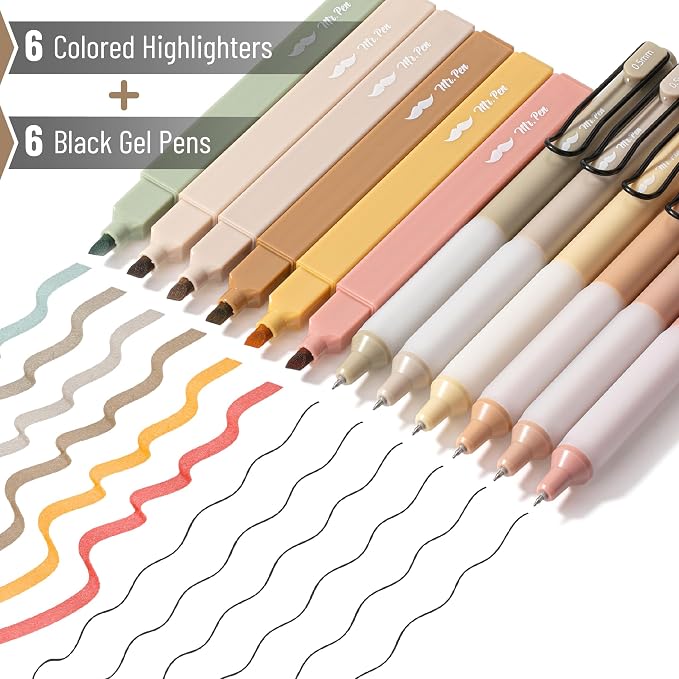 Mr. Pen- Aesthetic Highlighters and Gel Pens, 12 Pack | Assorted Colors Bible Highlighters No Bleed, Assorted Ink Gel Pens, Fast Dry and No Smear for Bible Journaling, Planner