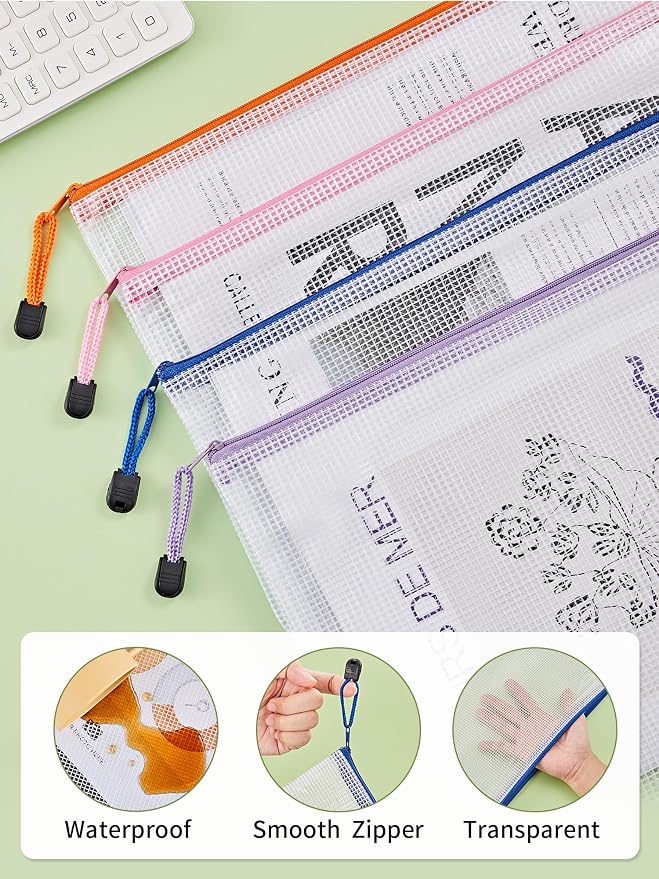 JARLINK A4 20pcs Mesh Zipper Pouch Bag, Waterproof Zipper Pouch for Storage | Sturdy Letter Size File Organizer, Office School Classroom Teacher Supplies, Toy, Board Games & Puzzles Storage, 10 colors