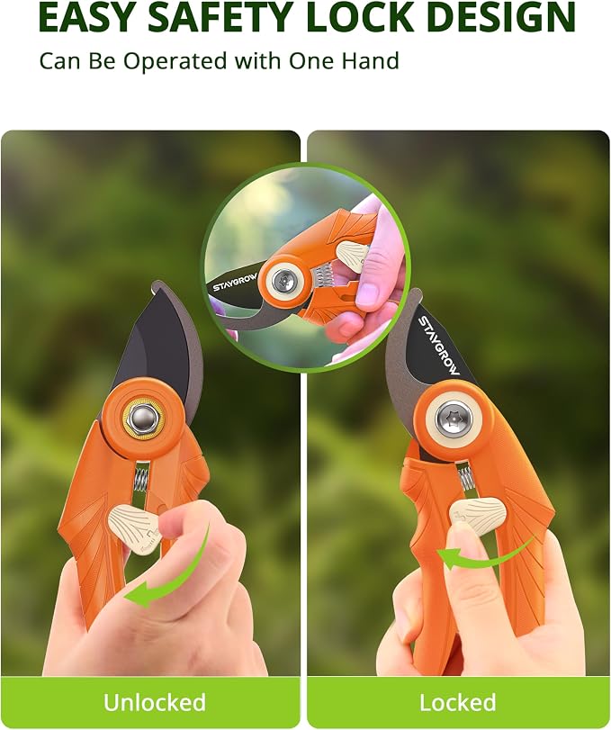 Garden Shears 6.9" Pruning Shears for Gardening Orange | Garden Clippers Gardening Scissors with Rust Resistant SK5 Stainless Steel Blade,Cuts 3X Easier,Weak Hand Arthritis Pruners