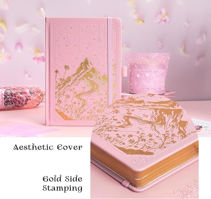 MGGAO Dotted Journal for Women Men, A5 Hardcover Dot Notebook | Aesthetic Notebook with 190 Numbered Pages, 160 GSM Thick Paper, Golden Edges, for Writing, Note Taking, Journaling