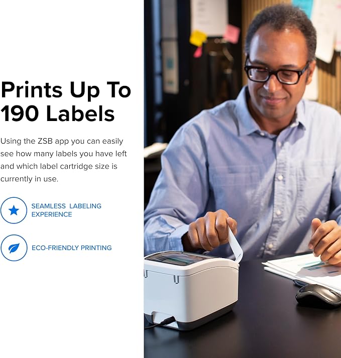 Zebra ZSB Series Labels - Potato Starch-Based Printer Label Paper - Recyclable Cartridge for Stickers - Versatile, Cloud-Based Adhesive - Address, 1.25" x 3.5"