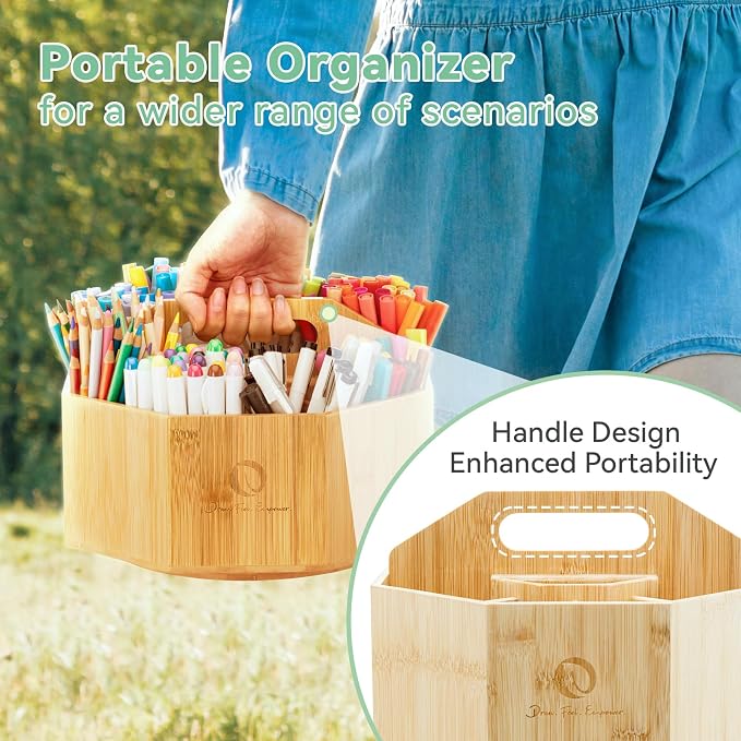 Ohuhu Rotating Marker Organizer for Alcohol Markers, 360° Rotating Bamboo Storage Hold 162 Honolulu& B Alcohol Markers, Pens Pencil Holder with 10 Compartments for Home Classroom Office Decor