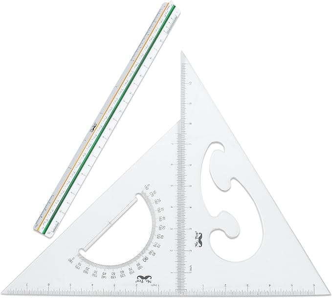 Mr. Pen Architectural Triangular Ruler Set with 12 Inch Triangular Scale | 11 Inch 30/60 and 8 Inch 45/90 Triangles