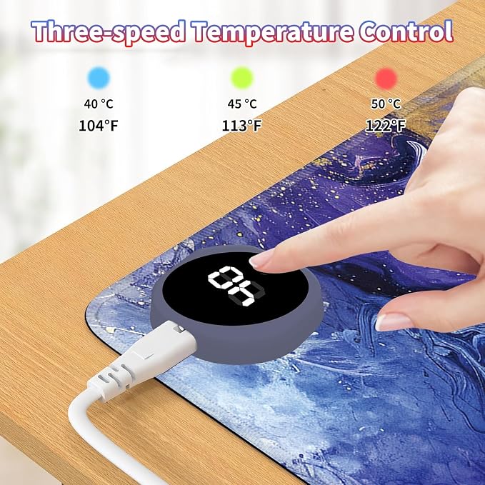 Heated Desk Pad Large Mouse Pad 31.5 x 13 inch with 3 Levels Heating & Auto Shut-Off Warm Mouse pad PU Leather Computer Mousepad for Home Office Work - Purple Marble