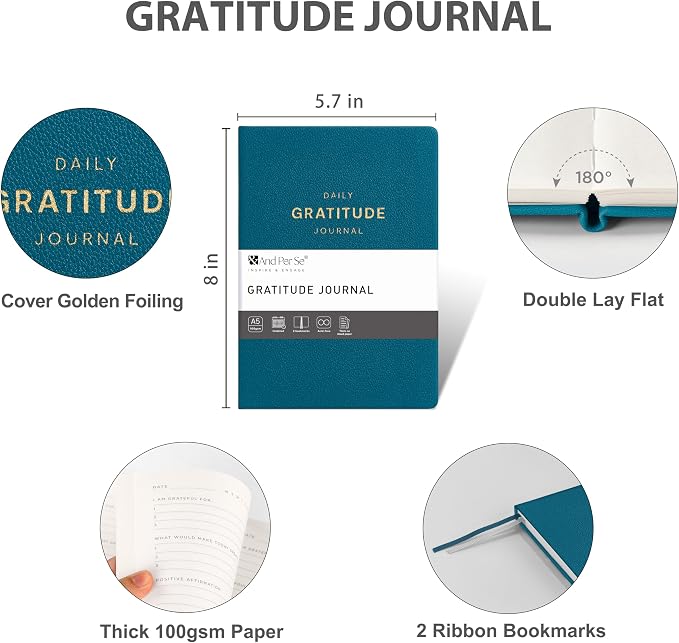 And Per Se Gratitude Journal – 5 Minute Daily Practice for Women with Prompts & Quotes – Undated Mindfulness & Happiness Notebook (Dark Turquoise)