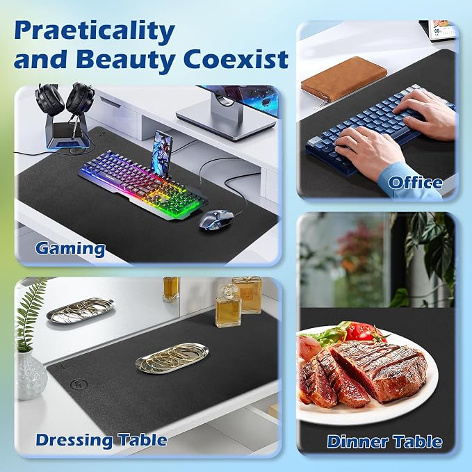 Wireless Charging Desk Mat,Mouse Pad, Black-L, 32 * 16inch