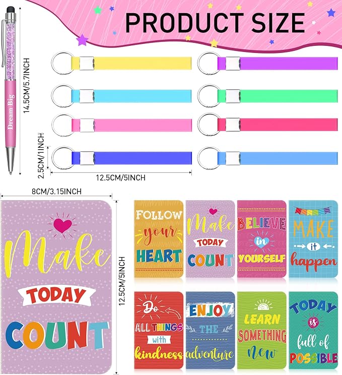 PerKoop 48 Pcs Inspirational Gifts Bulk VBS Notepads 3 x 5 Inch Motivational Ballpoint Pens Keychains Bulk Cute Colorful Journal Notebooks for Office Party Favor Supplies