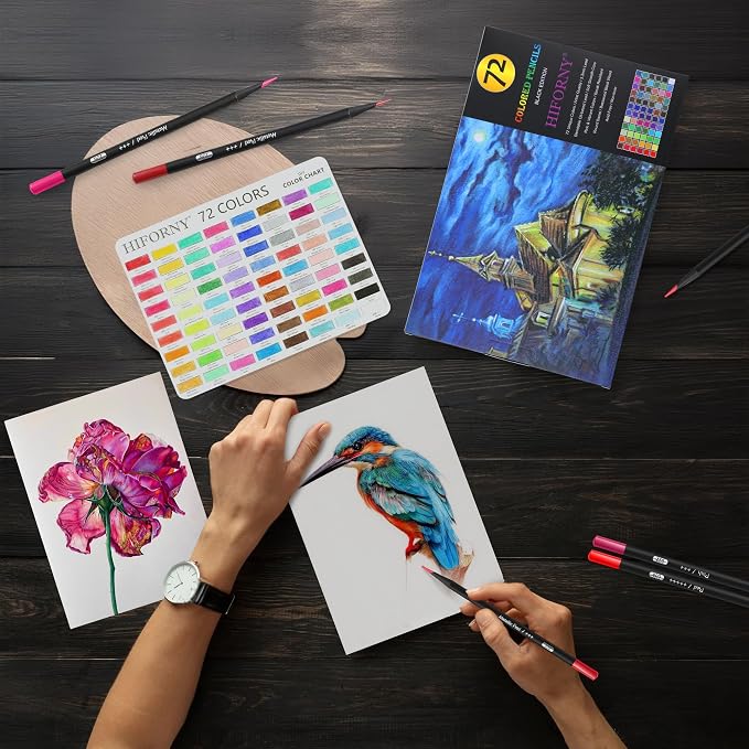 HIFORNY Premium Black Edition Colored Pencils for Adults Coloring – 72 Coloring Pencils with Smooth Pigments,Artists Soft Core,Drawing Pencils Art Supplies for Adults Beginners