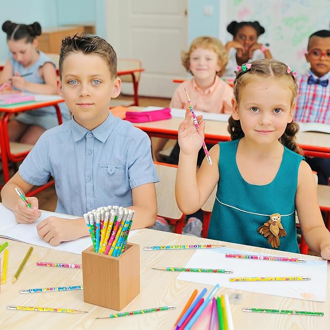 Xqumoi 60Pcs Back to School Pencils with Erasers - 4 Designs #2 HB Pencil in Bulk Welcome Back to School Stationery for Student Classroom Rewards Goodie Bag Fillers Birthday Party Favors Supplies