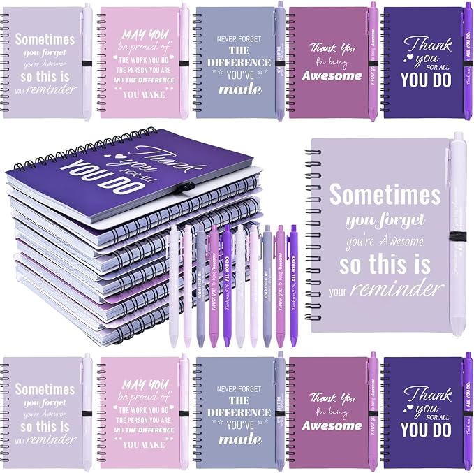 10 Sets/20 Pcs Employee Appreciation Gifts Bulk – Inspirational Notebooks with Motivational Pens, Small Notepads for Coworkers, Office Staff, Team, Volunteer, Nurse, Teachers, Housekeeping (Purple)