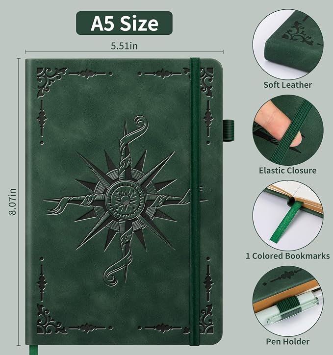 Lined Journal Notebook for Women Men, A5 Hardcover Leather Journals for Writing, 200 Pages Thick Paper, Daily Journal Notebook for Work, School, Note Taking, Business, Travel, College Ruled