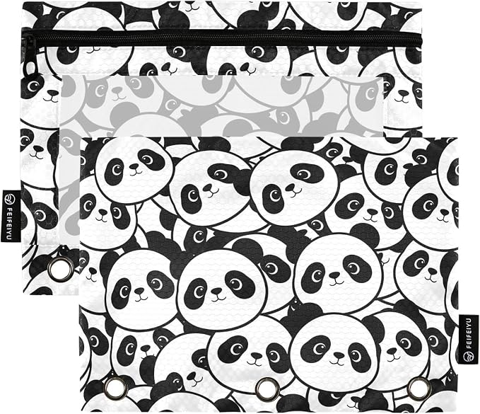 ALAZA Pencil Pouch for 3 Ring Binder, Panda Head Cute Binder Pencil Pouches with Clear Window Zipper Pencil Case Cosmetic Bags for Office College Supplies, 2PCS