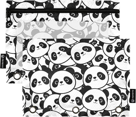 ALAZA Pencil Pouch for 3 Ring Binder, Panda Head Cute Binder Pencil Pouches with Clear Window Zipper Pencil Case Cosmetic Bags for Office College Supplies, 2PCS
