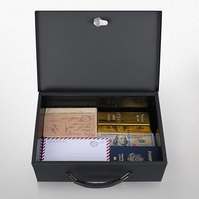 xydled Fire Resistant Safe Fire Safe Box with Key Lock for Home Office Security Storage for Valuables Documents,13.2 x 11 x 4 Inch,Black | For Home Office Security, For Valuables Documents