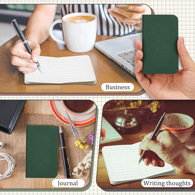 Outus 36 Pcs Pocket Notebook Mini Journal 2.5" x 4" Kraft Paper Mini Notepad Bulk Softcover Pocket Notepad Memo Diary Subject Notebooks for Student Travel School (Green,Blank Cover)