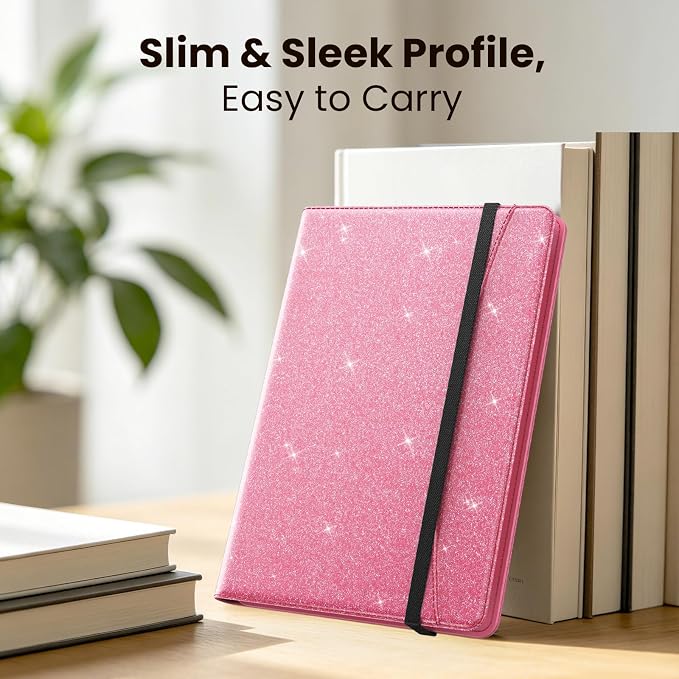 MoKo for Universal 11 inch Android Tablet Case with Pen Holder, Shiny Pink | Fits All 9.6-11 inch Tablets, Slim 360 Degree Rotating Cover, Multi-Angle Stand, Front Pocket, No fit iPad/NO back opening