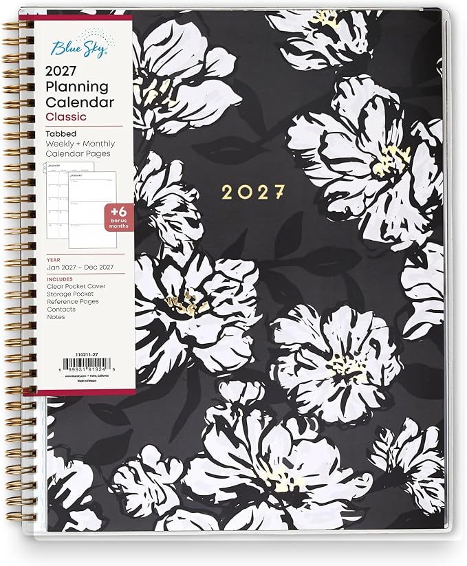Blue Sky 2027 Weekly & Monthly Planner Calendar, 8.5"x11", Baccara Dark | January 2027 - December 2027, Clear Pocket Cover, Durable Twin Wire Binding, Laminated Tabs, Storage Pocket