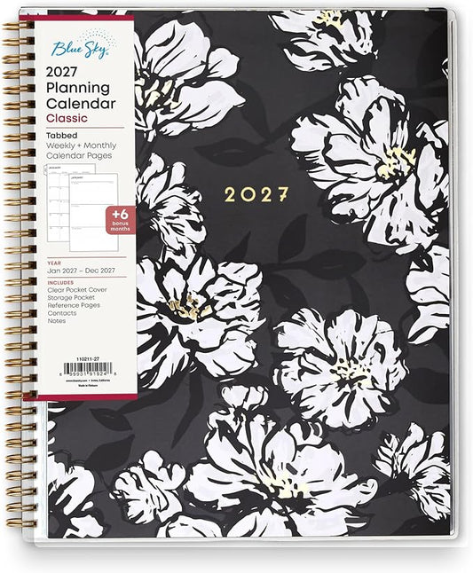 Blue Sky 2027 Weekly & Monthly Planner Calendar, 8.5"x11", Baccara Dark | January 2027 - December 2027, Clear Pocket Cover, Durable Twin Wire Binding, Laminated Tabs, Storage Pocket