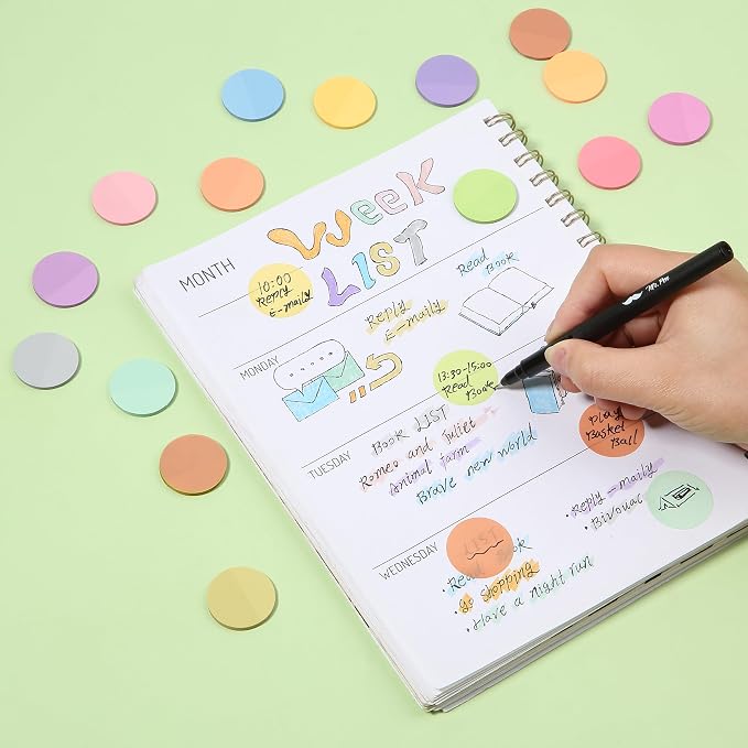 Mr. Pen- Round Transparent Sticky Notes, 1.1” Diameter, 14 Pads, 560 Sheets | Colorful, Water-Resistant See-Through Sticky Notes & Fineliner, Smooth Writing, Note Tabs for Bible Journaling, Studying