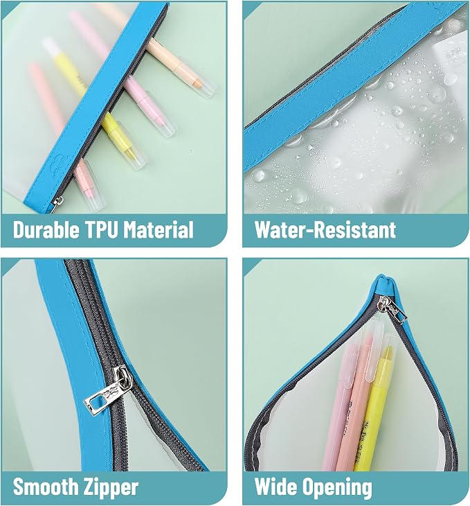 Mr. Pen- Clear Pencil Pouch, 8.50"x4.25", 3 Pack, Durable TPU Material | Medium Water-Resistant Pencil Bags with Smooth Zipper, Multipurpose Clear Pouch for Stationery, School, Office