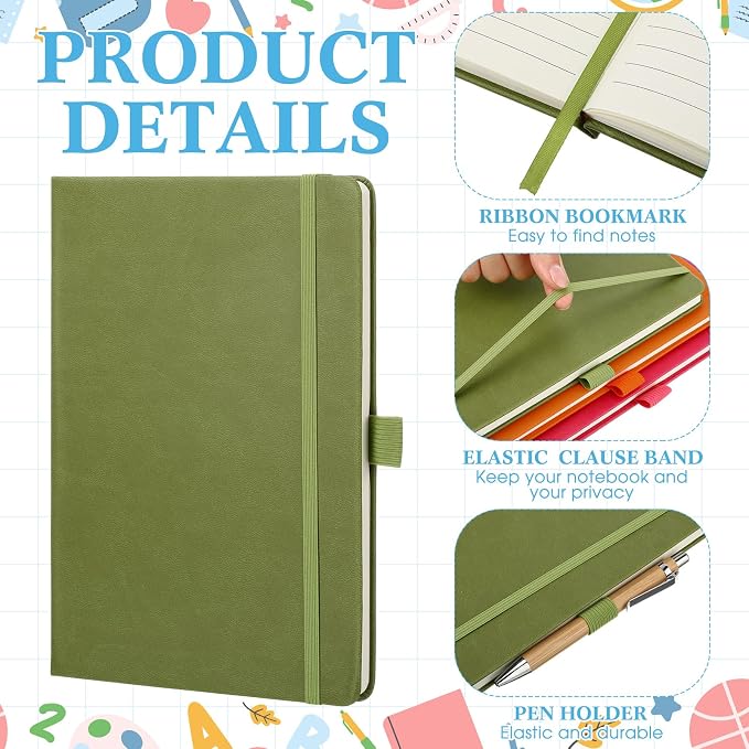 Laumoi 14 Pack Hardcover Journal Notebooks Bulk A5/A4/B5 Journaling Notebook Wide Ruled PU Leather Ruled Lined Journals with Pen Holder for School Business Work Writing (Elegant Color,A5)