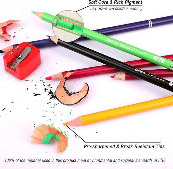 KALOUR Pro Colored Pencils,Set of 520 Colors,Artists Soft Core with Vibrant Color,Ideal for Drawing Sketching Shading,Coloring Pencils for Adults Artists Beginners