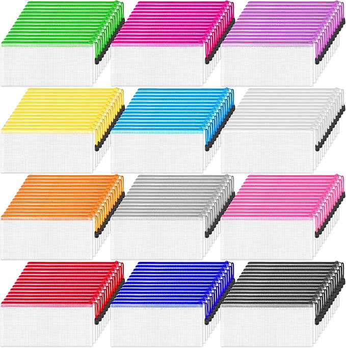 156 Pack Pencil Pouch Bulk, 9.5" x 4.5" Mesh Zipper Pouch, 12 Colors | Small Clear Zipper Pouch Pencil Case for Supplies Storage, Travel, Cash, Cosmetics, Office with Translucent Waterproof PVC