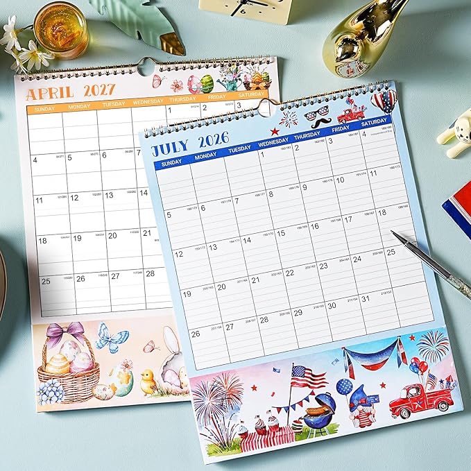 2026-2027 Wall Calendar - 11.4" x 14.5", 18 Months from Jul. 2026 - Dec. 2027, 2026-2027 Wall Calendar with Pockets for Home & Office, Vertical Calendar with Hanging Loop