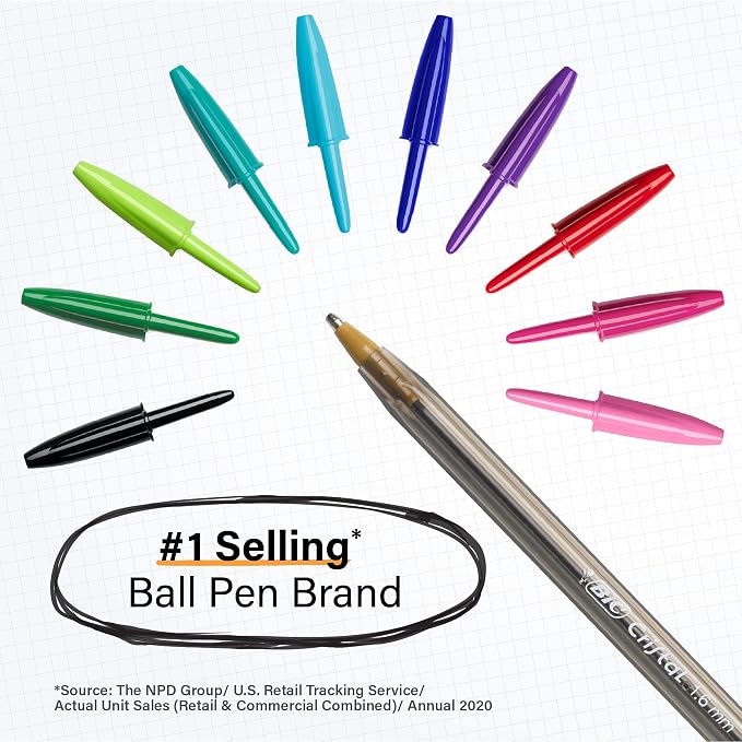 BIC Cristal Xtra Bold Ballpoint Pens, Bold Point (1.6 mm), School Supplies for Color-Coded Notes, 24-Count Pack in Assorted Colors